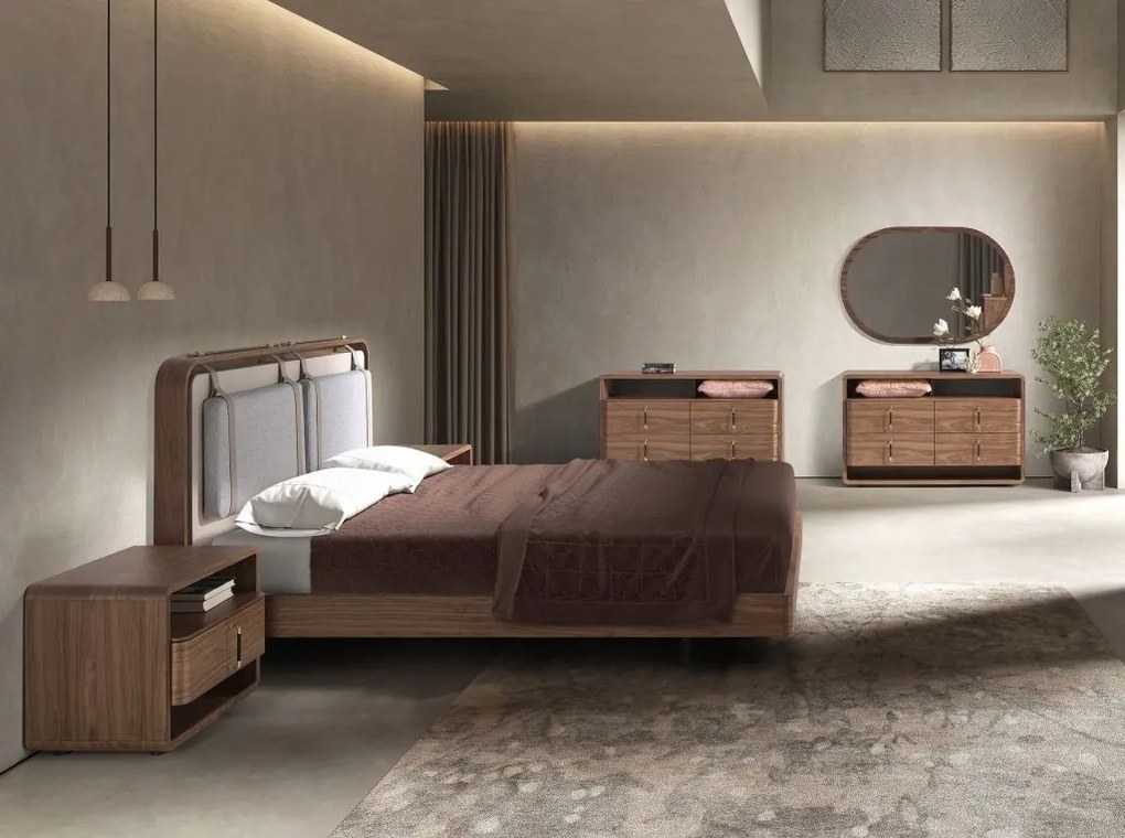 Pat dublu tapitat design LUX Walnut Veneer 160x200cm