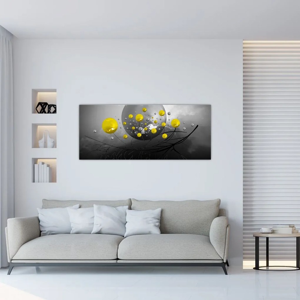 Tablou - bile abstracte galbene (120x50 cm), în 40 de alte dimensiuni noi