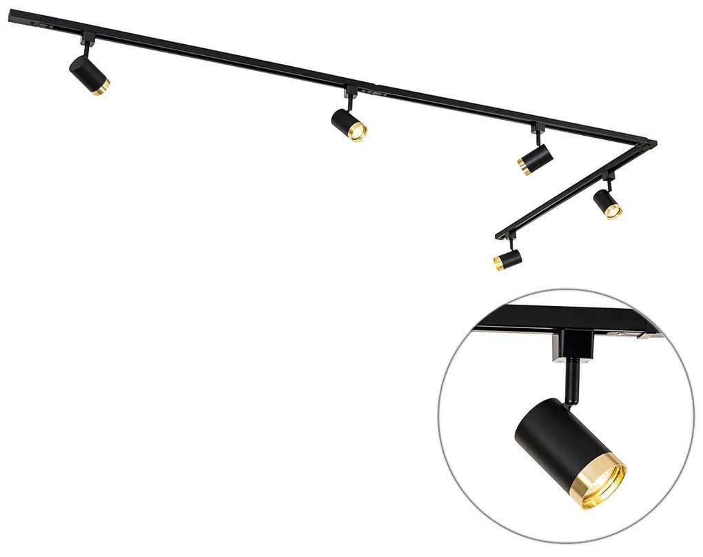 Sistem inteligent de iluminat pe șină cu 5 spoturi negru auriu monofazat incl. 5 Wifi GU10 50mm - Iconic Jeana