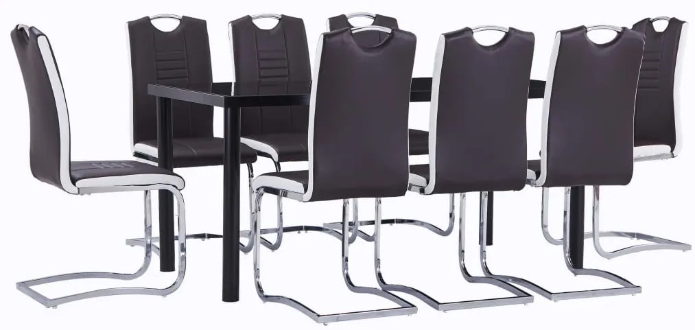vidaXL Set mobilier de bucătărie, 9 piese, maro, piele ecologică