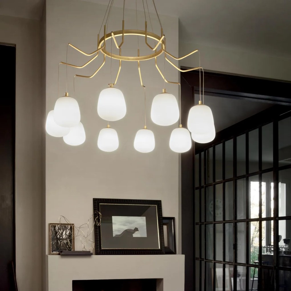 Lustra cu 10 pendule design modern KAROUSEL SP10, alama D-82,5cm 206394