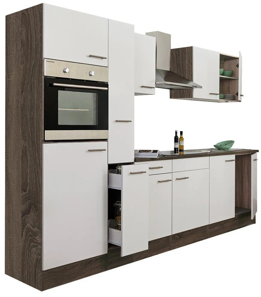 Mobilă de bucătărie Yorki 300, corp din stejar Yorki, cu față alb satinat