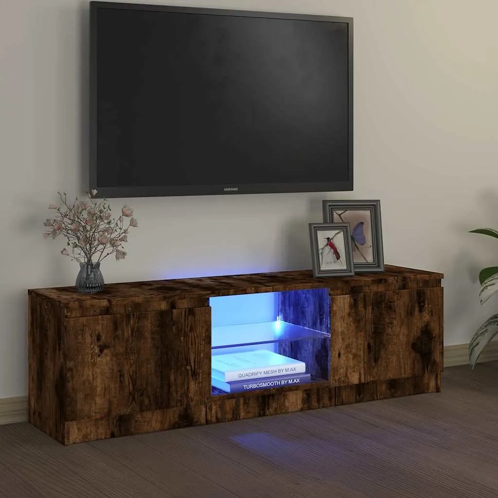 vidaXL Comodă TV cu lumini LED, stejar fumuriu, 120x30x36 cm