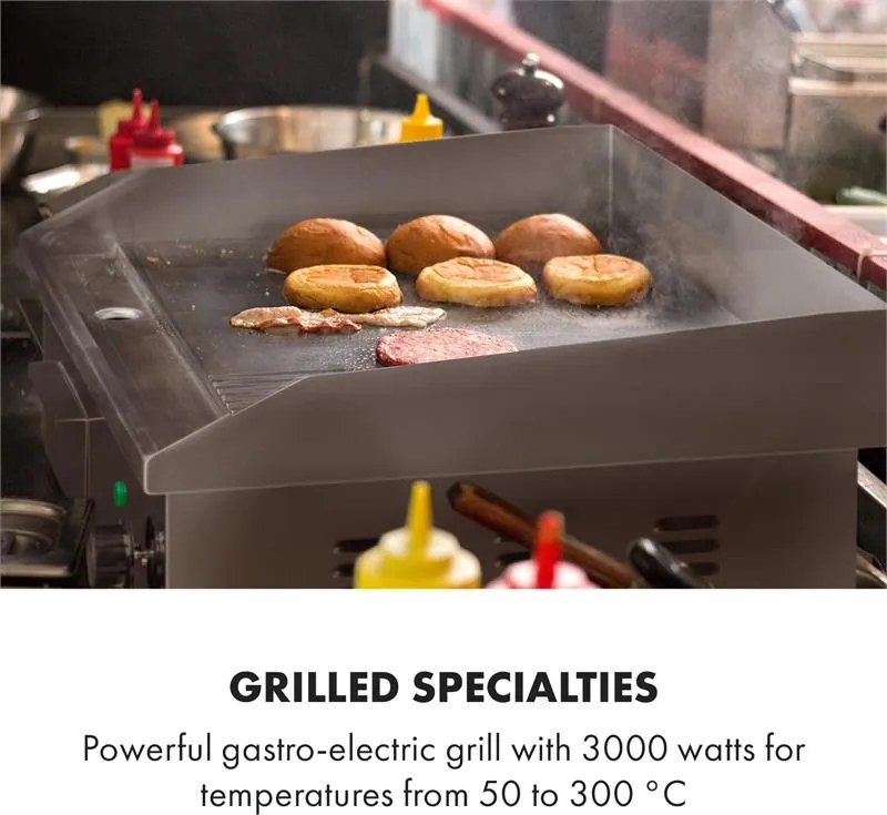 Klarstein Grillmeile 3000GR, grătarul electric, 3000 W, placă de grill, 54,5 x 35 cm, neted/striat