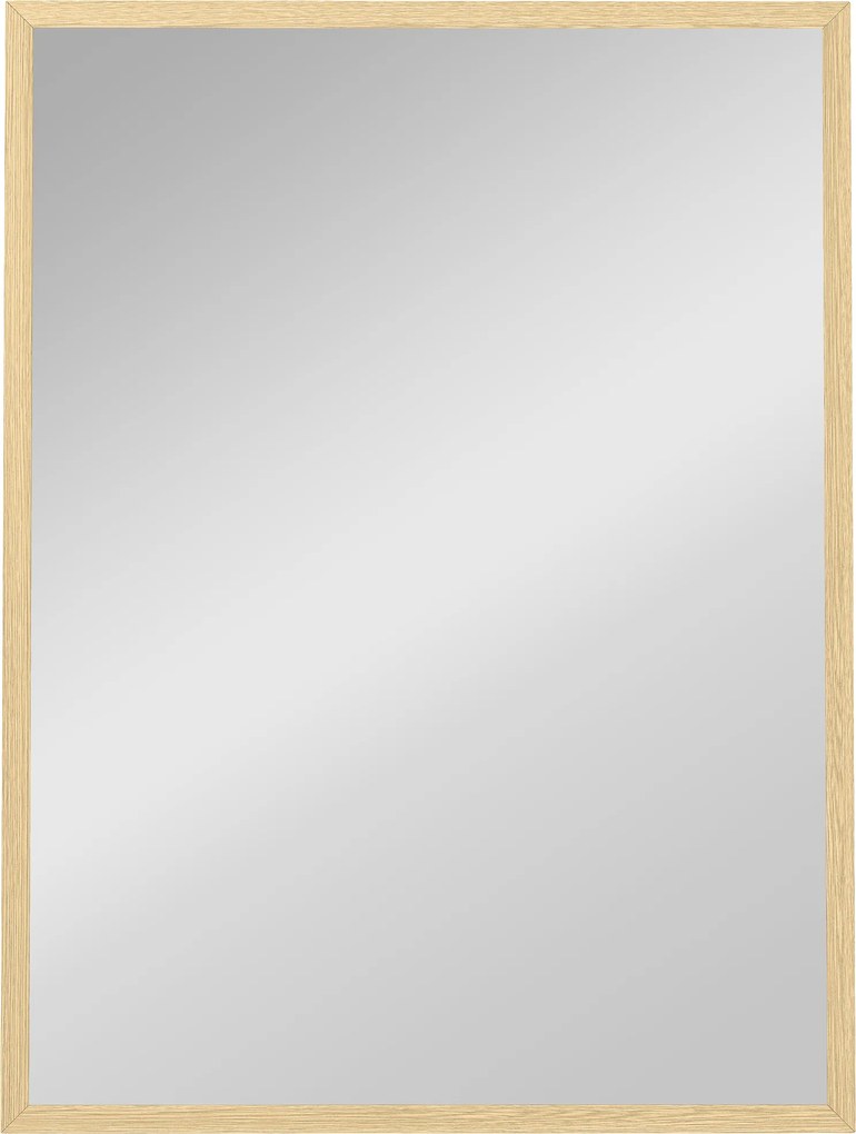 HOMCOM Oglindă de perete dreptunghiulară 80 x 60 cm, ramă din lemn natural, ideală pentru baie, living sau dormitor | Aosom Romania