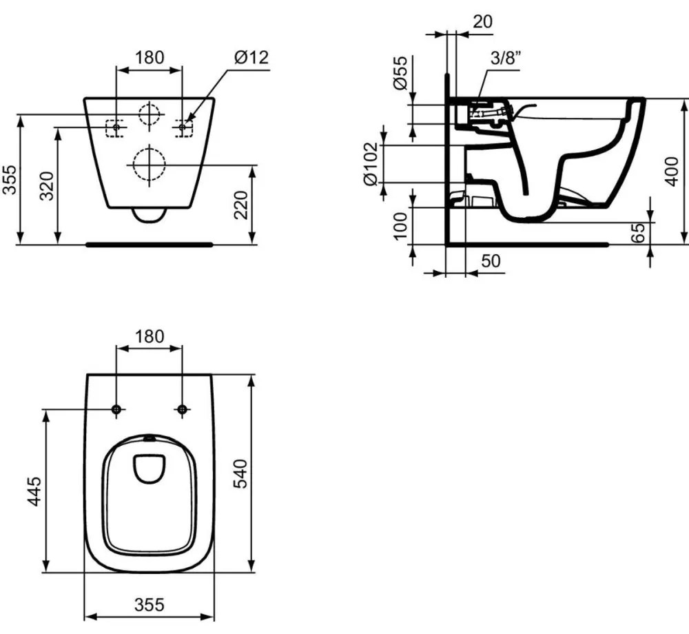 Set vas wc suspendat rimless Ideal Standard i.life B functie bideu si capac plus baterie dus incastrata crom