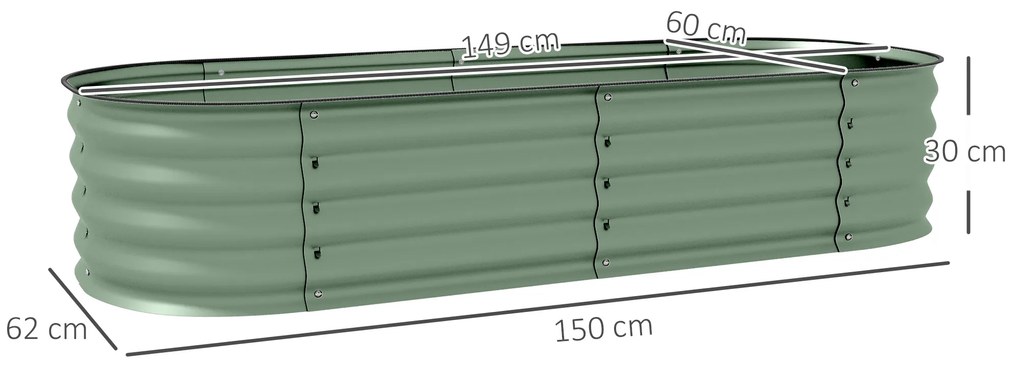 Outsunny Paturi Inaltate Galvanizate pentru Gradina, Cutie Inaltata din Metal cu Margine de Siguranta, pentru Cultivarea Florilor, Ierburilor, Verde