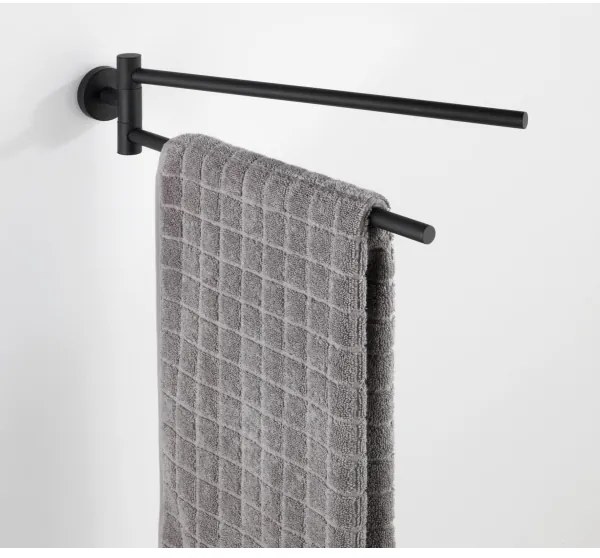 WENKO 24238100 - Suport pentru prosoape BOSIO BLACK, 5,5 x 43 cm, inox/argintiu