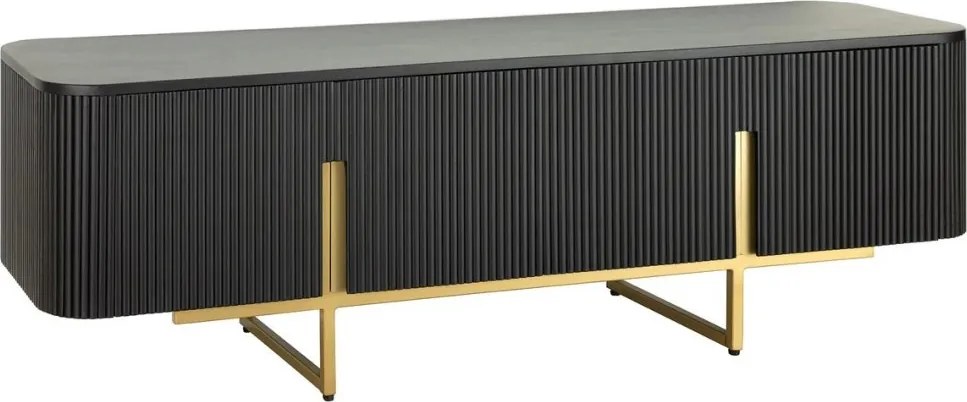 Comoda TV lemn de mango fronturi canelate GATSBY 160cm negru