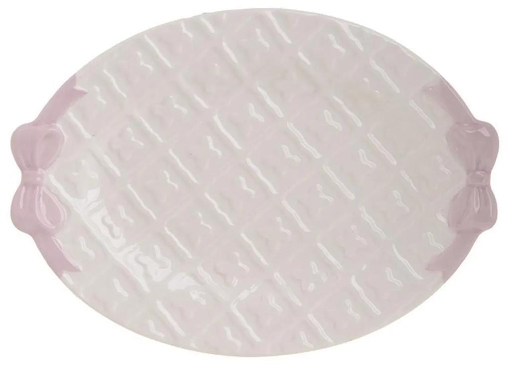 Platou decorativ, InArt, ceramica, 29x21x3 cm, alb/roz