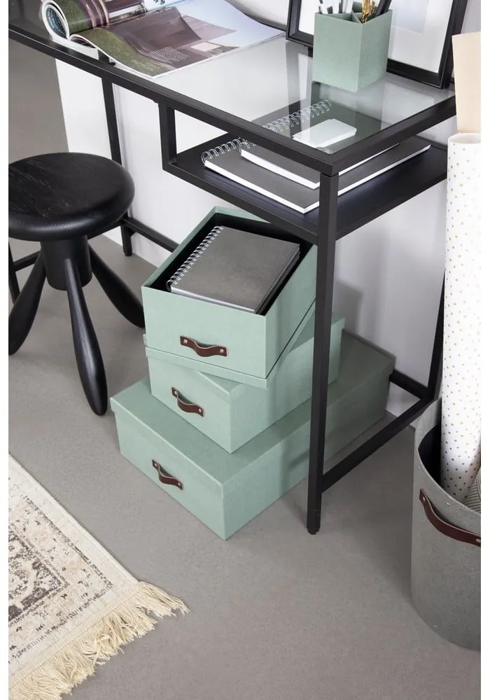 Cutii de depozitare verde-mentă 3 buc. din carton cu capac 31x47x15 cm Inge – Bigso Box of Sweden