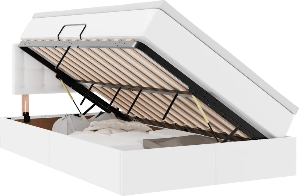 vidaXL Pat cu saltea și LED Alb pur 120 x 200 cm Piele artificială