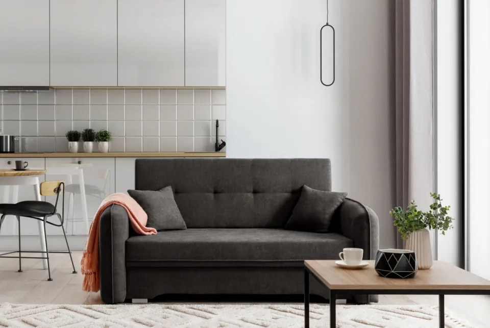 Canapea tapitata, extensibila, cu spatiu pentru depozitare, 155x75x105 cm, Laine 01, Eltap (Culoare: Gri / Poco 4)
