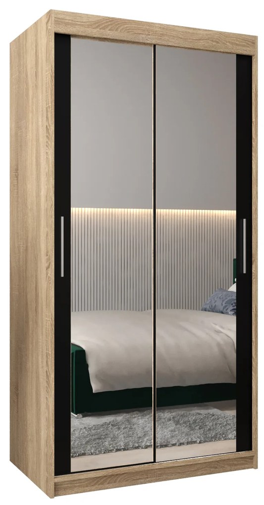 Dulap de haine 100 cm Toki 3 (stejar sonoma + negru mat). 1065053