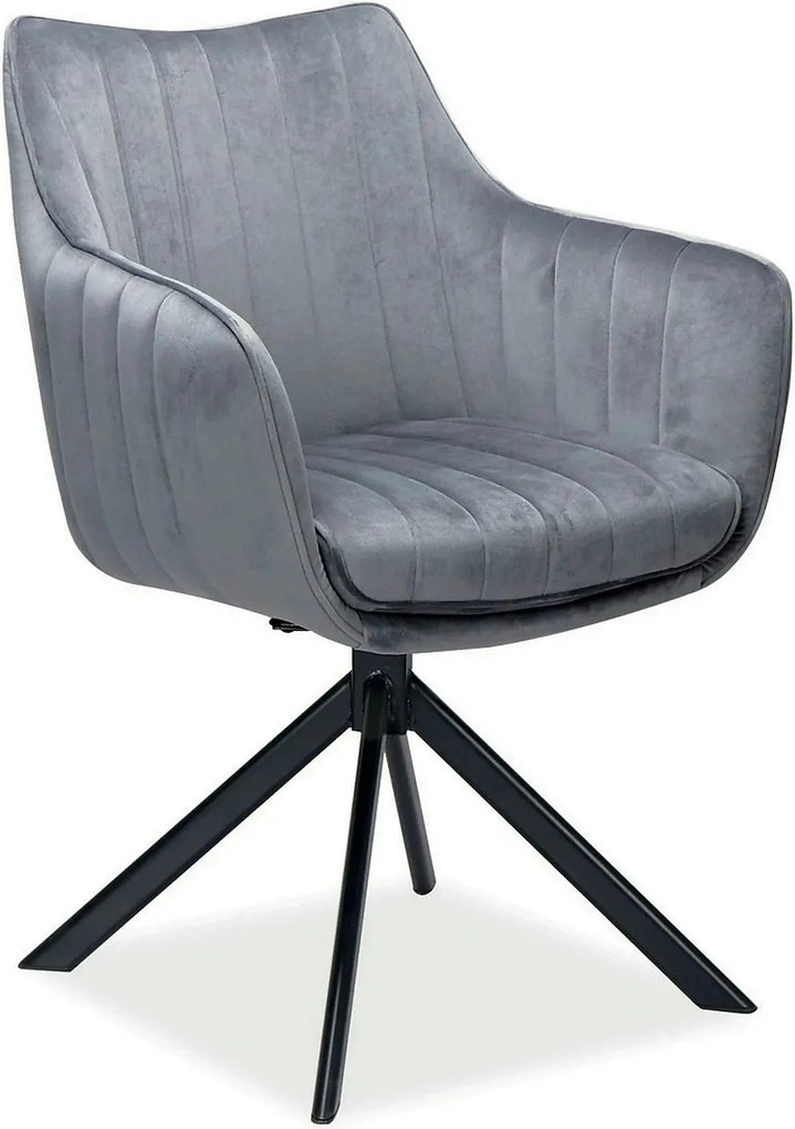 Scaun living rotativ AZALIA, gri inchis/negru, stofa catifelata/metal,