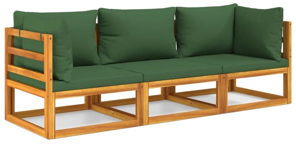 3155314 vidaXL Set mobilier de grădină cu perne verzi, 3 piese, lemn masiv