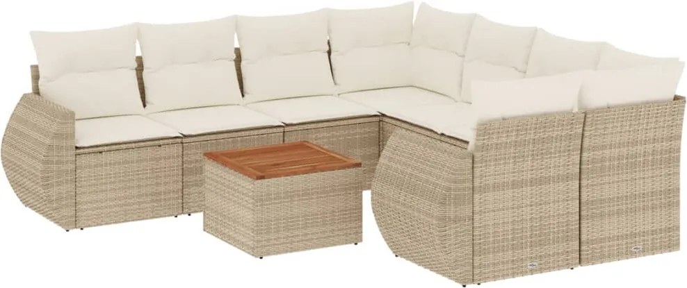 vidaXL Set canapele de grădină, 9 piese, cu perne, bej, poliratan