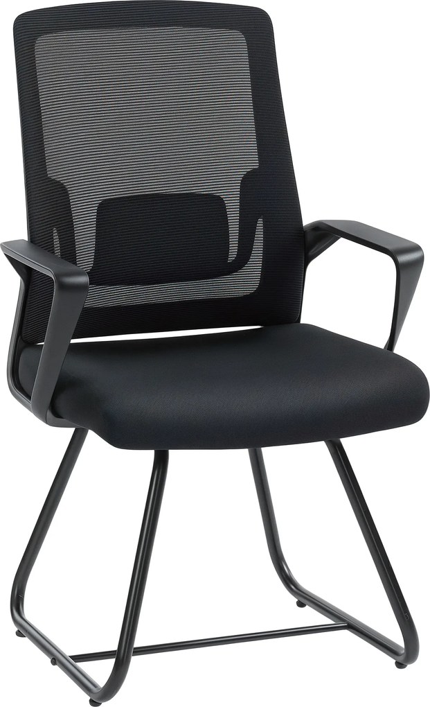 HOMCOM Scaun de Birou Fără Roți Ergonomic cu Brațe pentru Sala de Așteptare, Negru | Aosom Romania