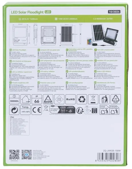 Proiector LED RGB solar dimabil Aigostar LED/10W/3,2V IP66 + telecomandă