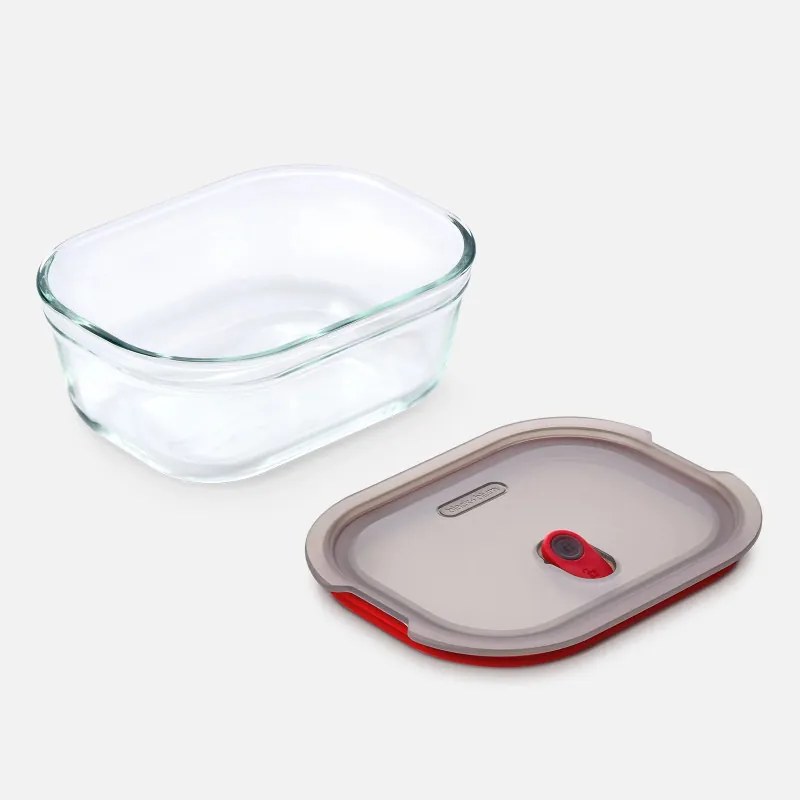 Set de 3 cutii pentru alimente Black+Blum Stack+Nest FBGR-BX-MPACK3, 0,9 l, Dreptunghiulare, Potrivite pentru microunde, Fara BPA, Otel inoxidabil, Gri/Rosu