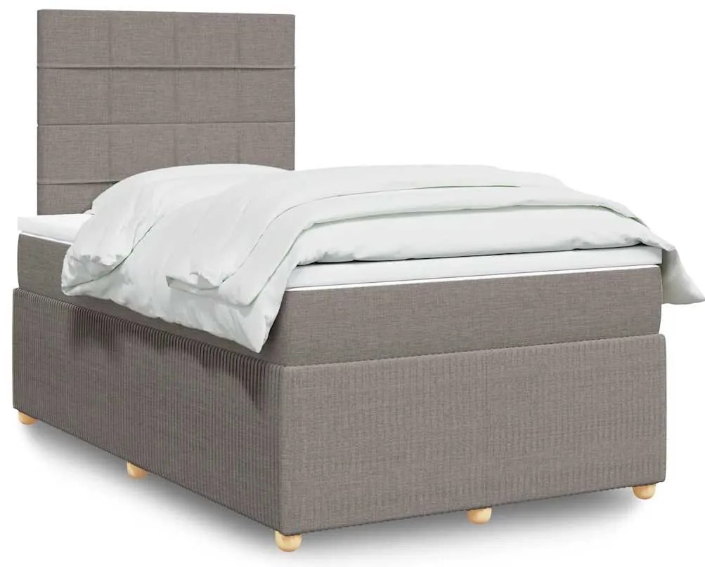 vidaXL Pat box spring cu saltea, gri taupe, 120x200 cm, textil