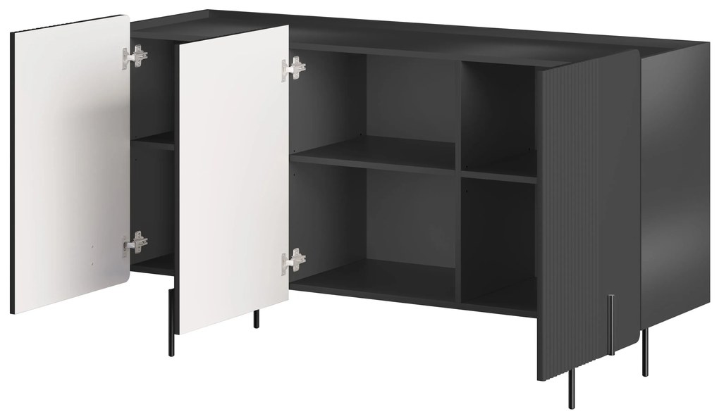 Comodă Malmi 150 cm cu trei uși - negru mat / picioare negre