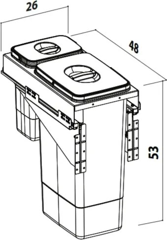 Cos gunoi incorporabil Ecomax Front 30, cu extragere automata, colectare selectiva, gri antracit, 1 x 26 l + 1 x 7 l H:530 mm, L:260 mm,:A: 480 mm,