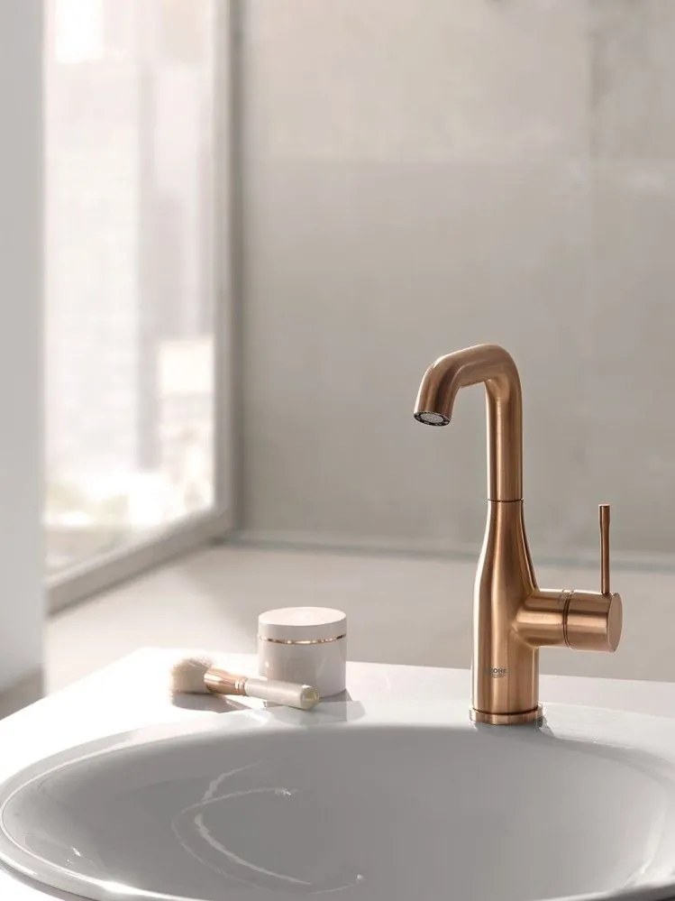 Baterie chiuveta baie cupru mat Grohe Essence, L cu ventil pop-up