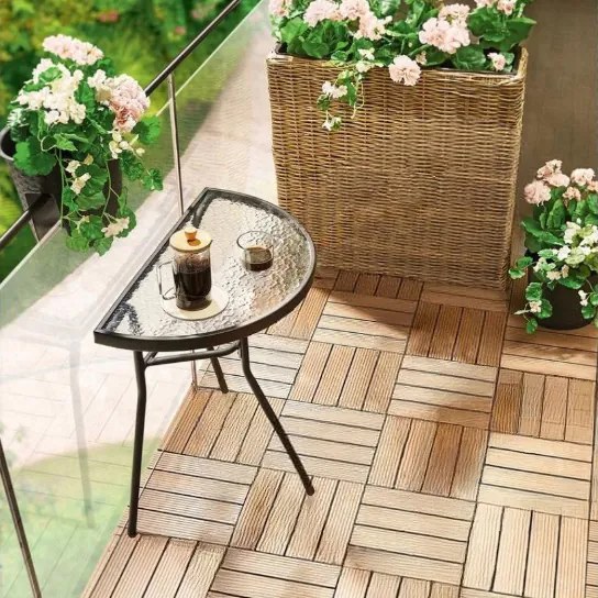 Masă de balcon semirotundă - din sticlă cu structură metalică