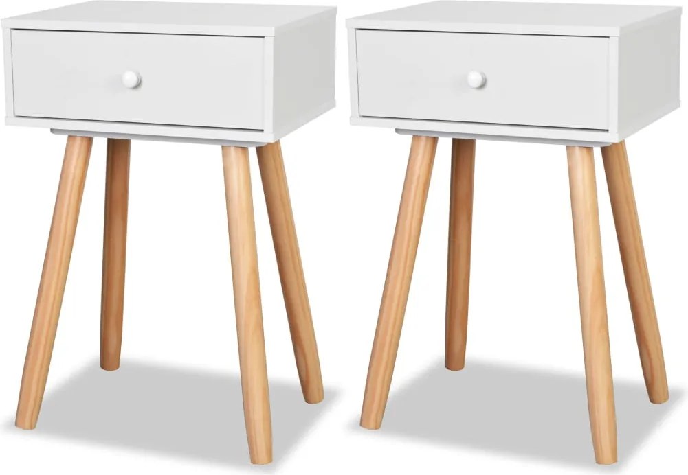 vidaXL Noptiere din lemn masiv de pin 2 buc, 40 x 30 x 61 cm, alb