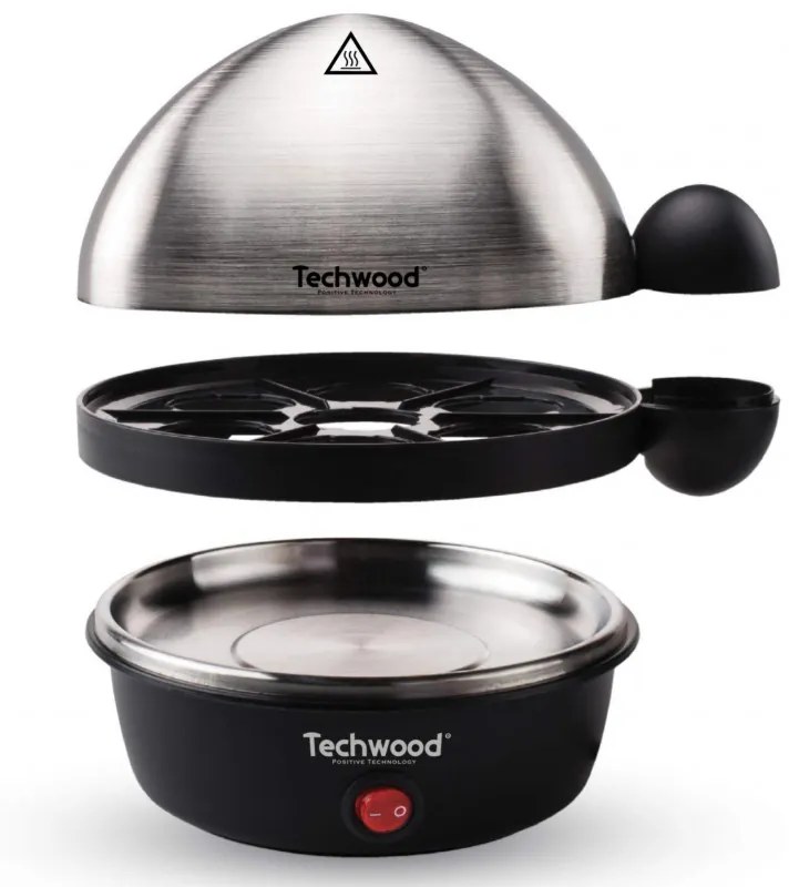Fierbator pentru ouа Techwood TO-007, 350W, 7 oua, Functie de prajire pana la 4 ouăa, Alarma, Negru/Inox