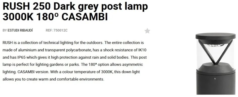 Mini Stalp LED iluminat exterior simetric 180º IP65 RUSH 25cm 3000K CASAMBI