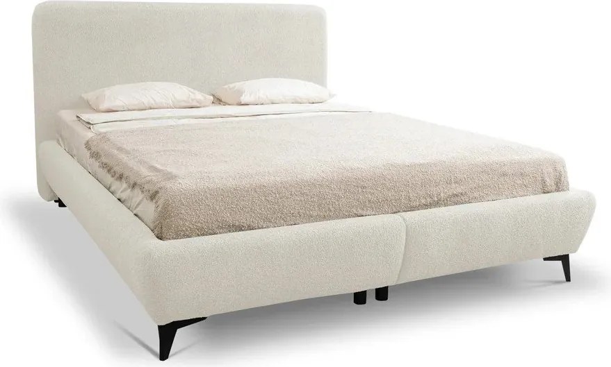 Pat matrimonial bej tapițat cu spațiu de depozitare cu somieră 180x200 cm Makapu – Makamii