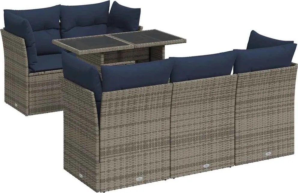 vidaXL Set mobilier grădină cu perne 6 piese gri poliratan/lemn acacia