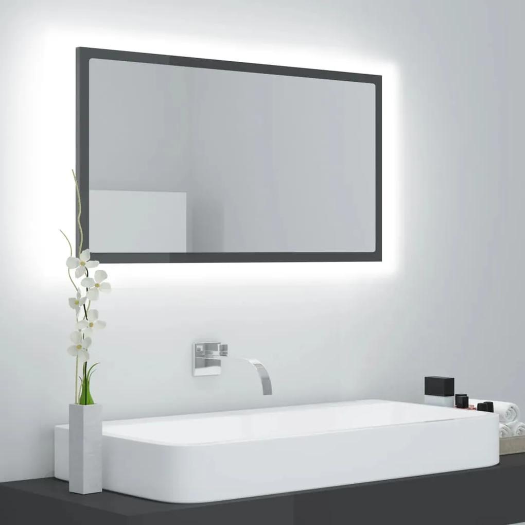 Oglinda de baie cu LED, gri extralucios, 80x8,5x37 cm gri foarte lucios
