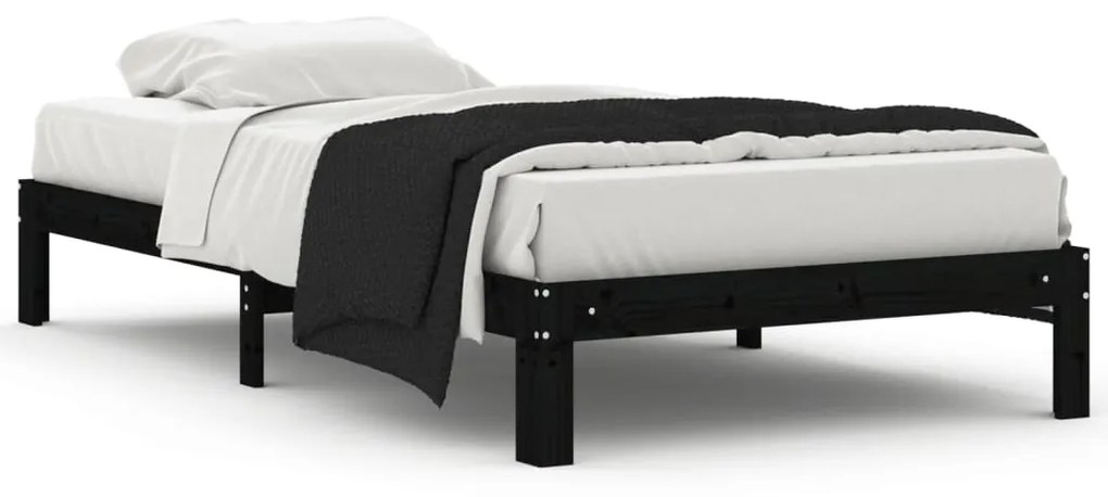 810359 vidaXL Cadru de pat, negru, 100x200 cm, lemn masiv de pin