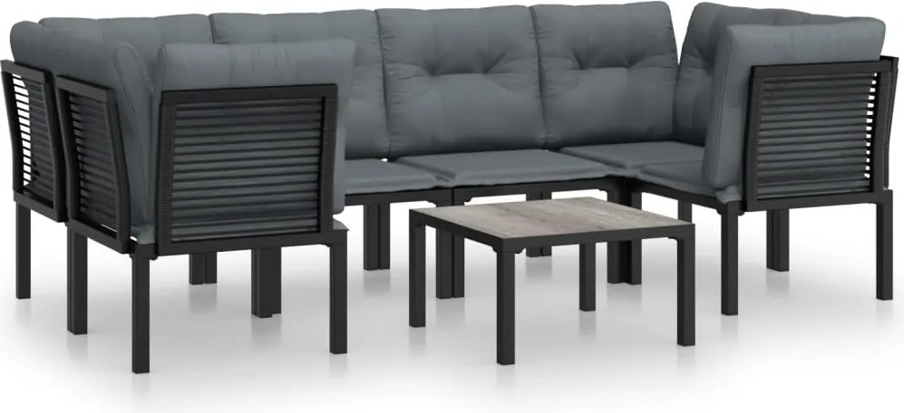 vidaXL Set mobilier de grădină, 7 piese, negru și gri, poliratan