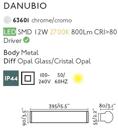 Aplica LED pentru oglinda baie moderna IP44 DANUBIO 12W