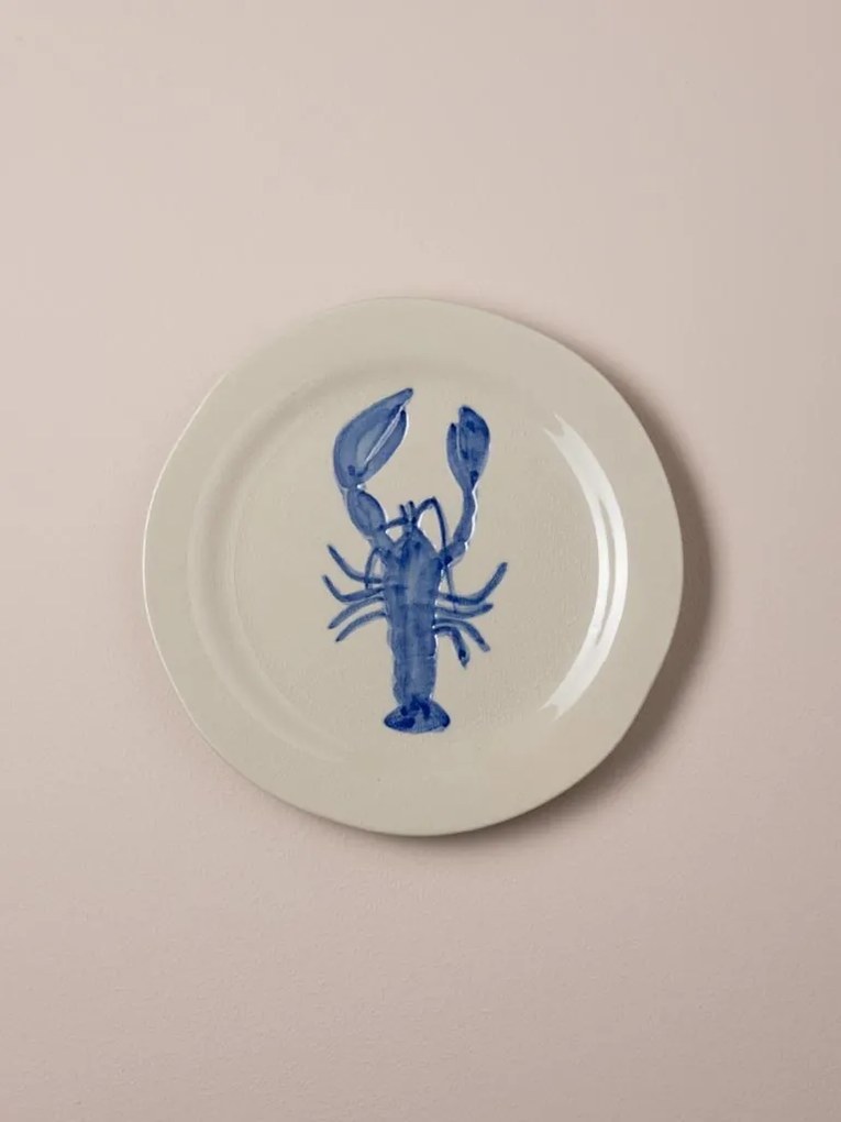 Farfurie din ceramică cu homar albastru, Ø22 cm