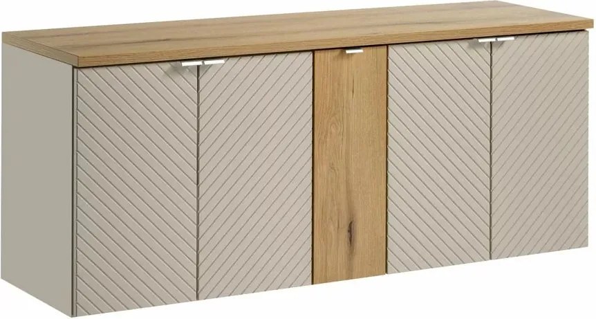 Set dulap baza suspendat 140 cm cu blat si dulap lateral Comad Viva stejar Coast Evoke si bej cașmir mat