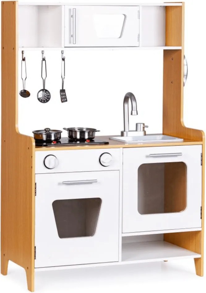 Bucatarie din lemn pentru copii cu lumini, sunete si accesorii metalice