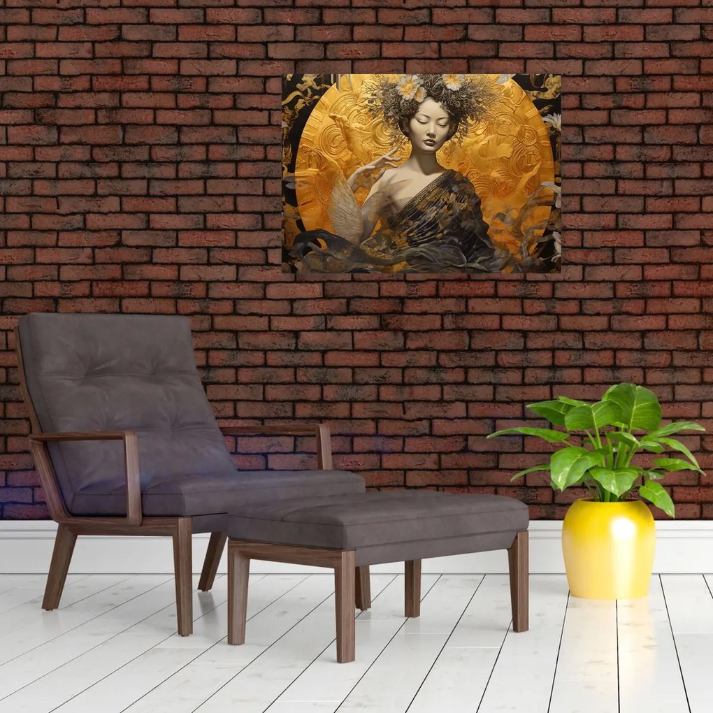 Tablou pe sticlă - Doamnă japoneză (70x50 cm)