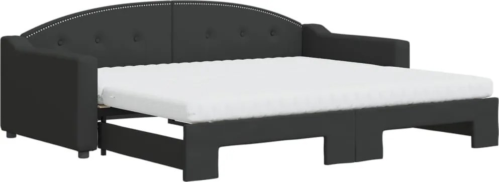vidaXL Pat de zi cu extensie și saltele, negru, 90x200 cm, textil