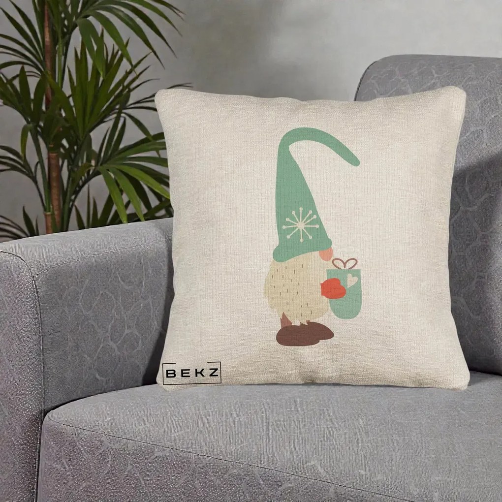 Perna Decorativa Gnom Nordic cu Cana Calda Menta, 40x40 cm, Bej Canapea, Husa Detasabila, Perna Inclusa, BEKZ®