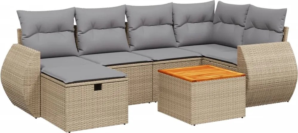 vidaXL Set canapele de grădină, 7 piese, cu perne, bej, poliratan