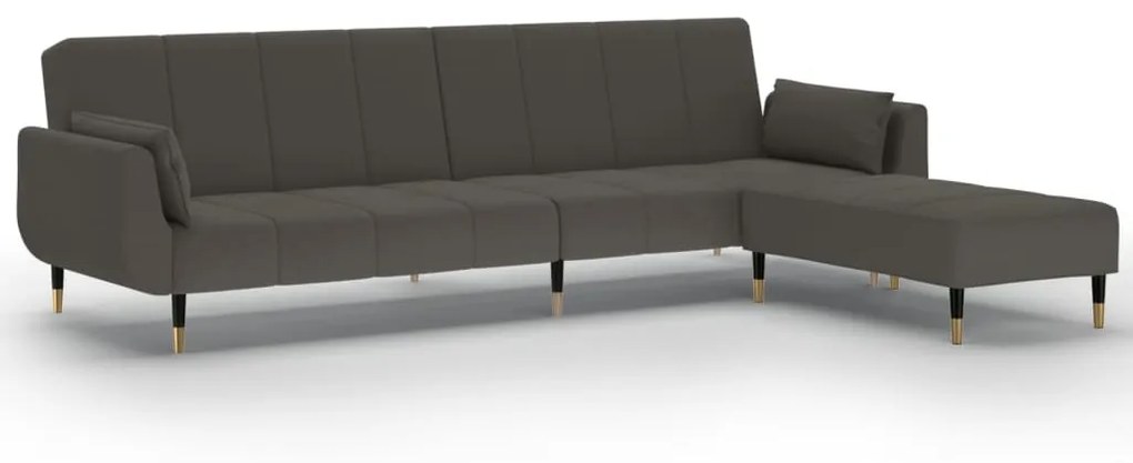 3081798 vidaXL Canapea extensibilă 2 loc. taburet/2 perne catifea gri închis