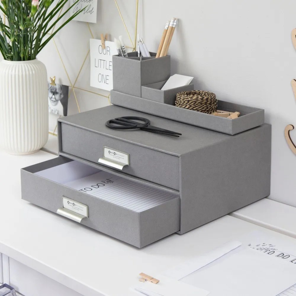 Organizator cu 2 sertare pentru documente Bigso Box of Sweden Birger, 33 x 22,5 cm, gri închis