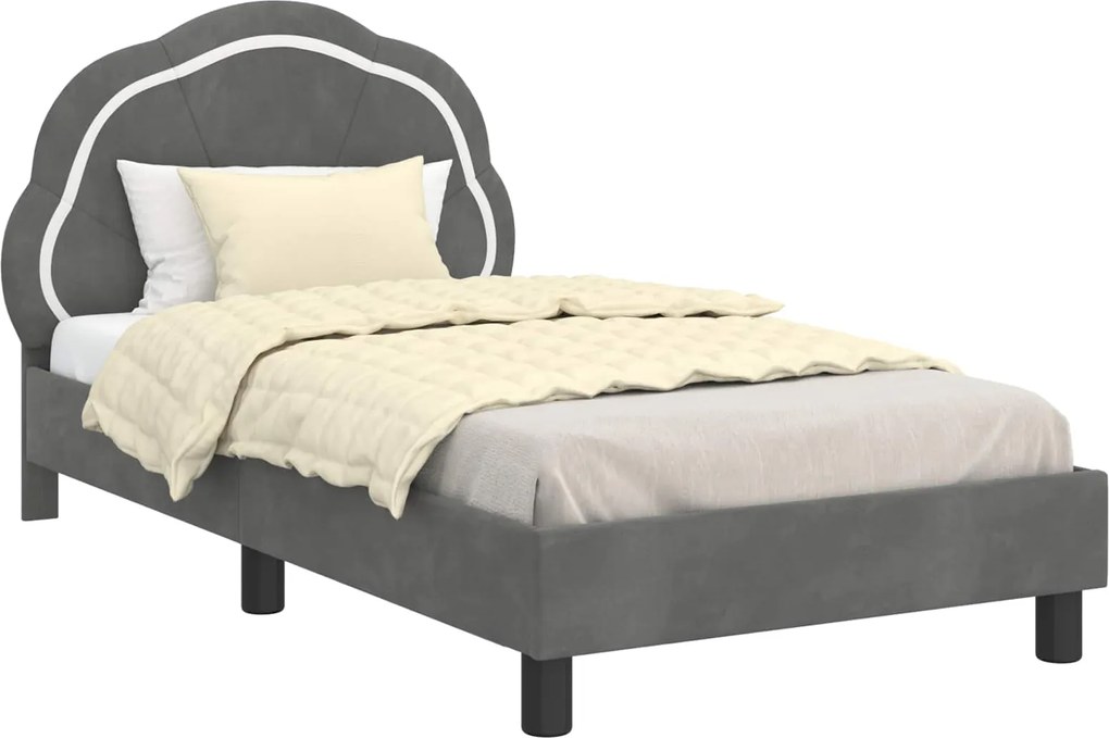 vidaXL Cadru de pat pentru copii cu spătar Gri închis 80 x 160 cm