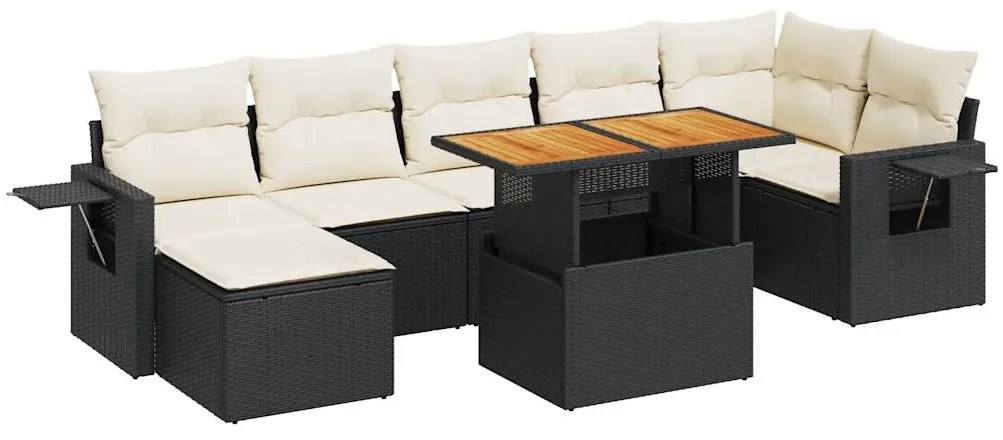 3327178 vidaXL Set mobilier de grădină cu perne, 8 piese, negru, poliratan