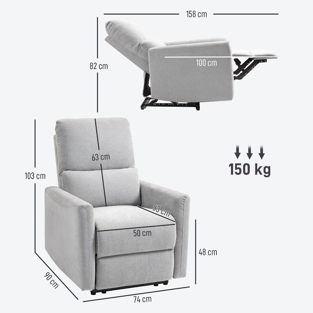 HOMCOM Fotoliu inclinabil fotoliu relax manual spătar și suport de picioare reglabile, șezut căptușit, material din in, gri | Aosom Romania